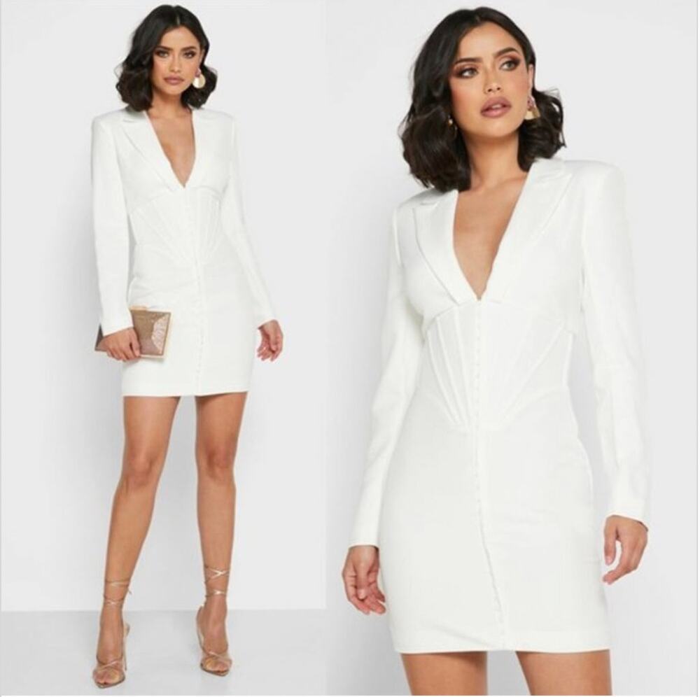 Lavish Alice White Corset Tuxedo Mini Dress Long Sleeve Blazer Dress Size 4